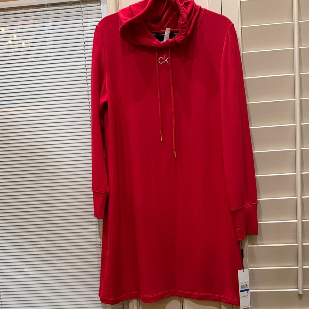 Calvin Klein Vibrant Red Hoodie Dress